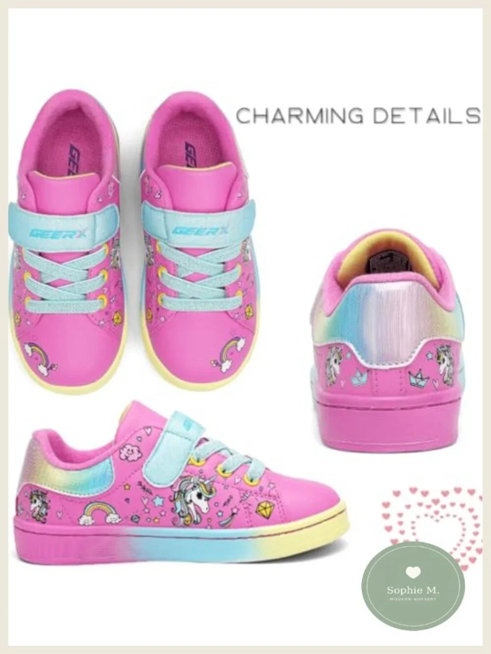 Toddler Girl Lightweight Unicorn Sneakers Hook & Loop Closure Non-Tie Laces